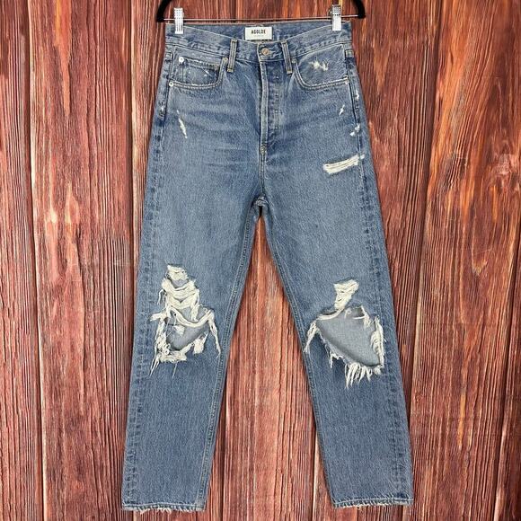 Agolde Womens Mid Rise 90s Jeans Loose Fit Distressed 100% Cotton Size 25 - Picture 3 of 10